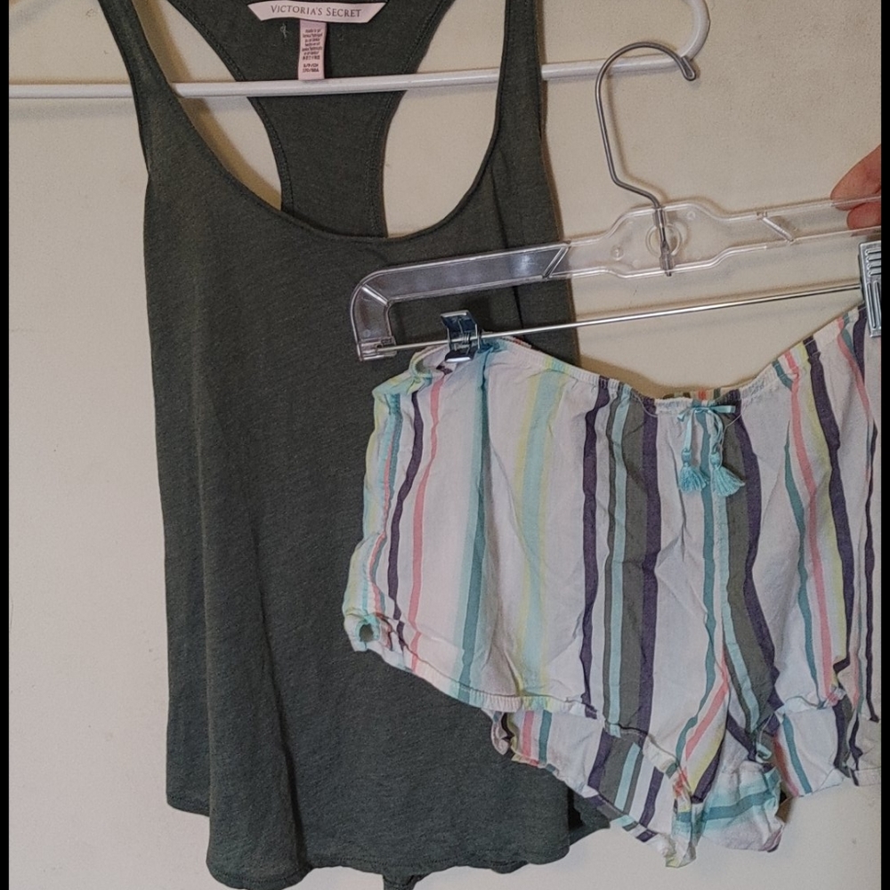 Victoria's Secret PJ short set, green w/stripes